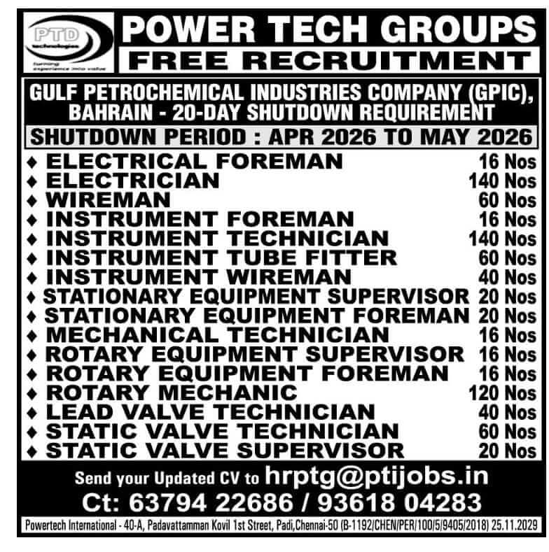 Gulf Petrochemical - Shutdown Jobs - Bahrain