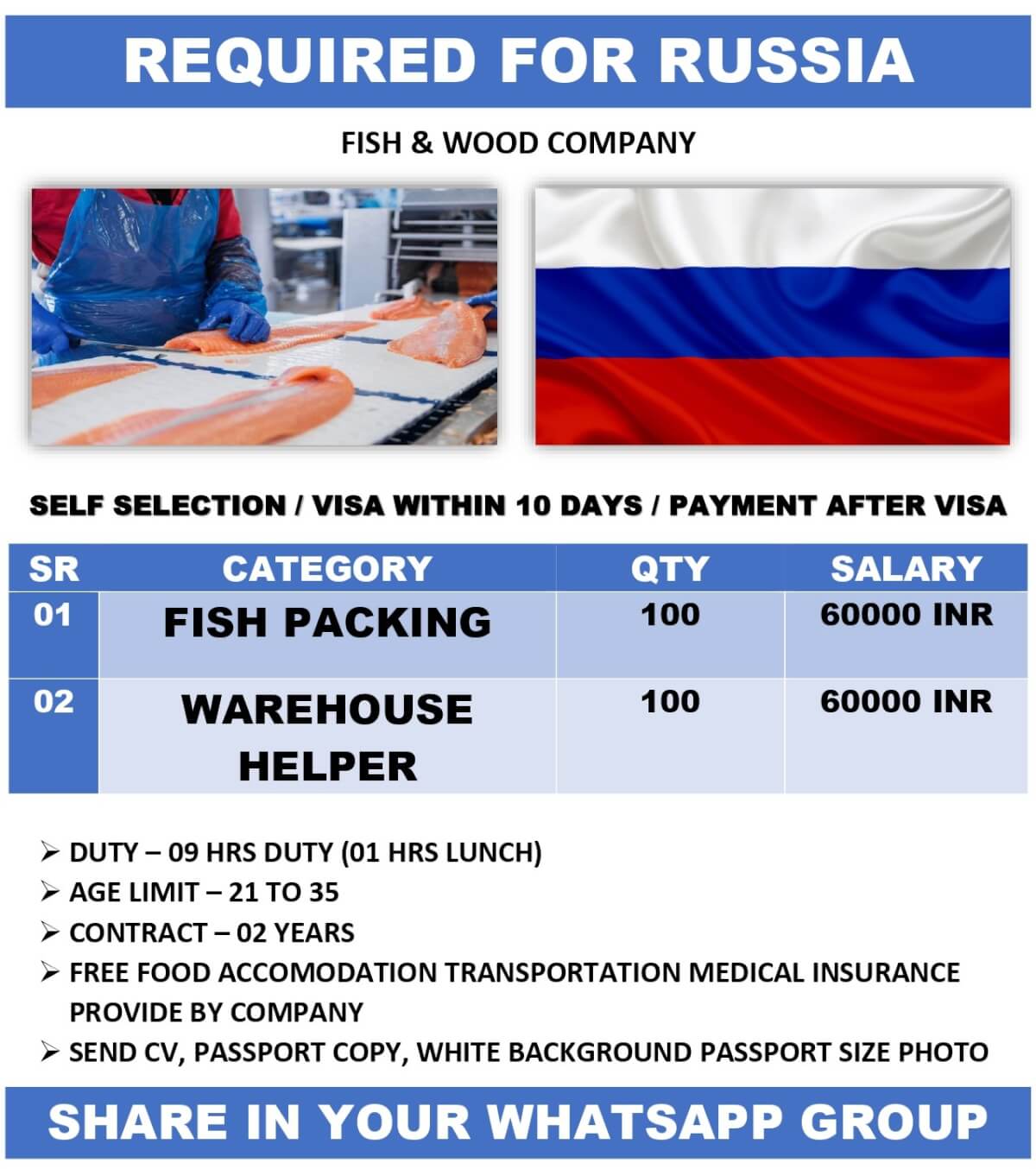 URGENT REQUIRMENT FOR RUSSIA