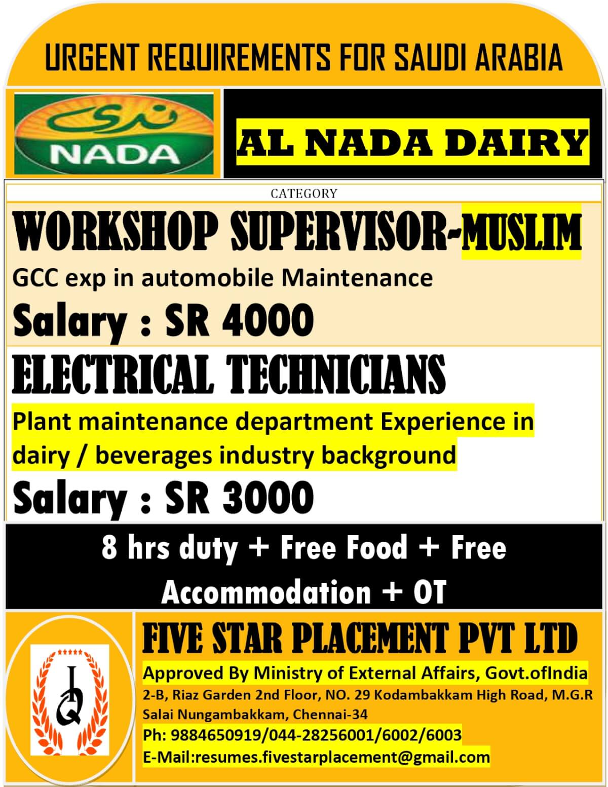 URGENT REQUIREMENT FOR SAUDI ARABIA