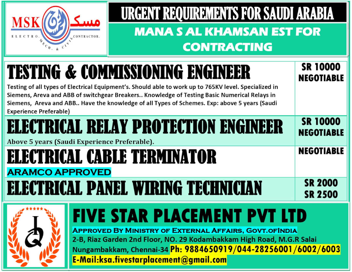 URGENT REQUIREMENT FOR SAUDI ARABIA