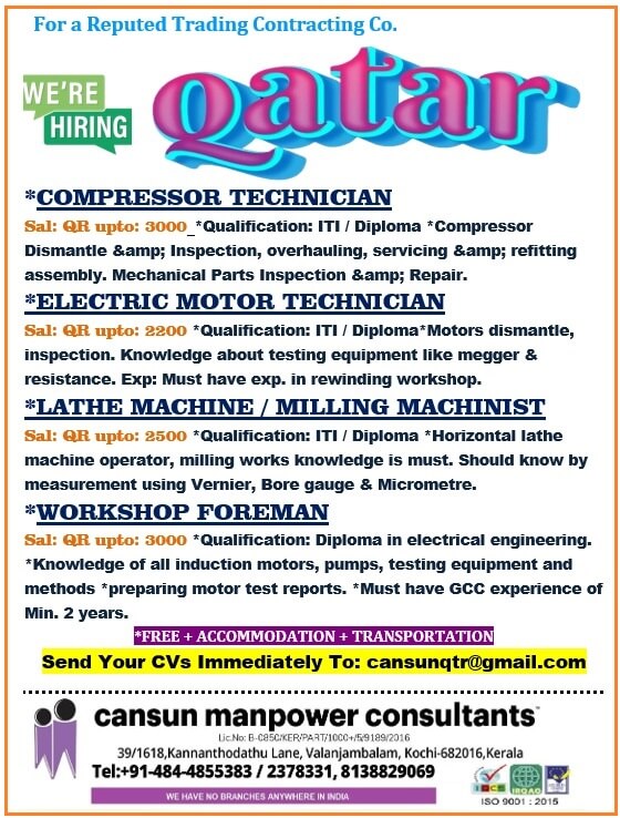 Urgently Required for Qatar
