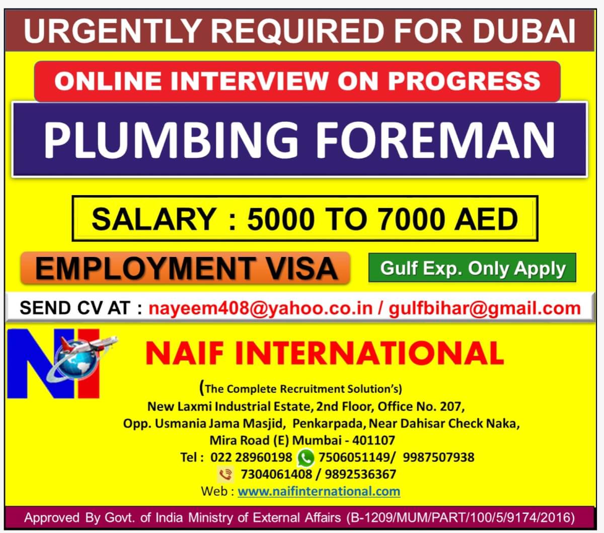 URGENTLY REQUIRED FOR DUBAI URGENTLY REQUIRED FOR DUBAI