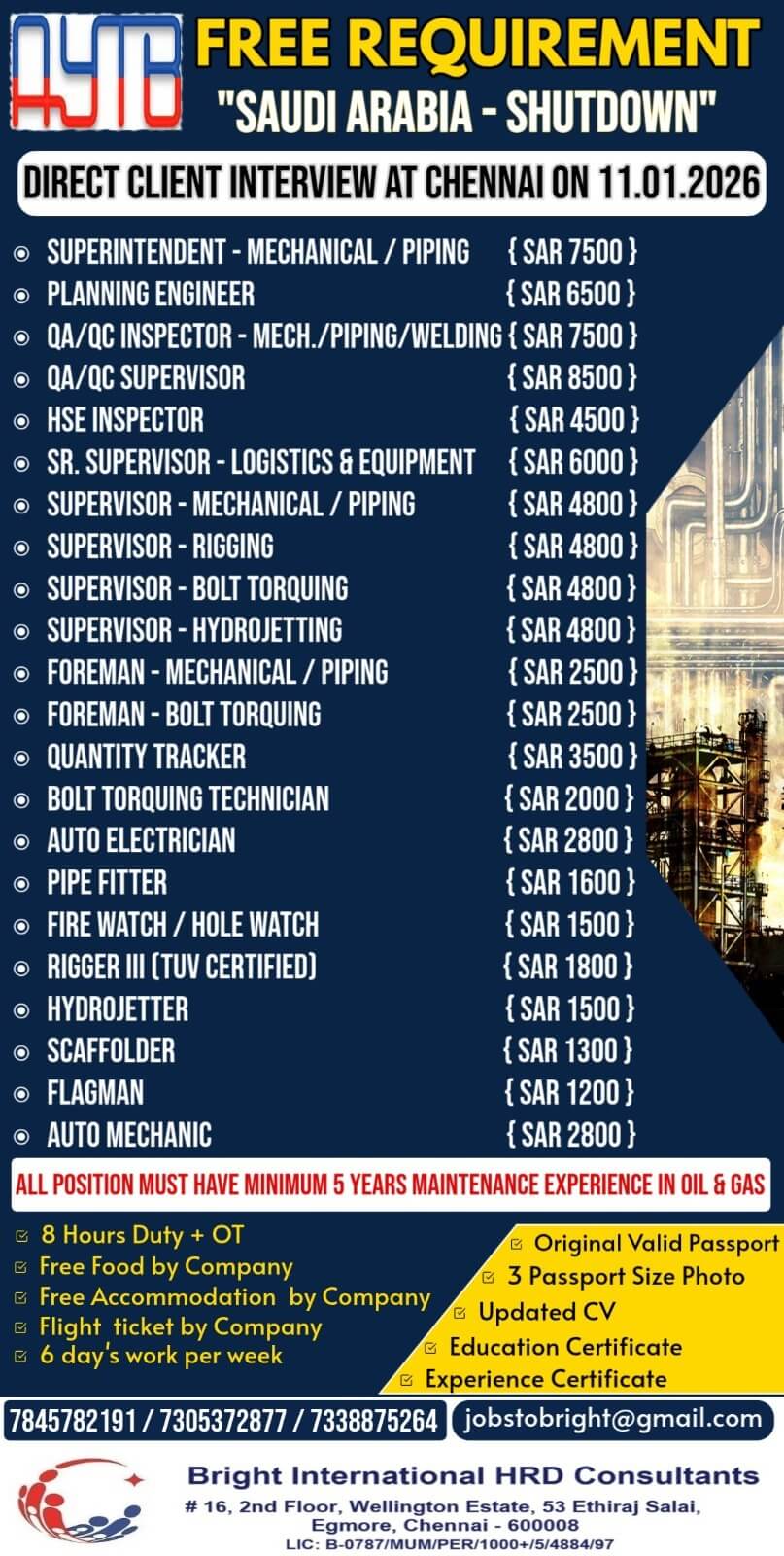 FREE REQUIREMENT FOR SAUDI ARABIA