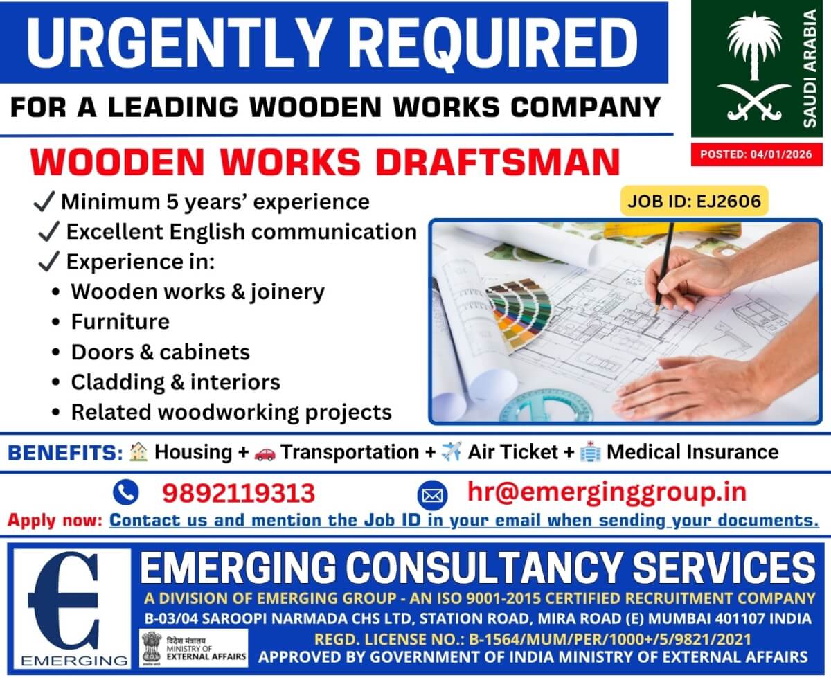 URGENTLY REQUIRED FOR WOODEN WORKS COMPANY