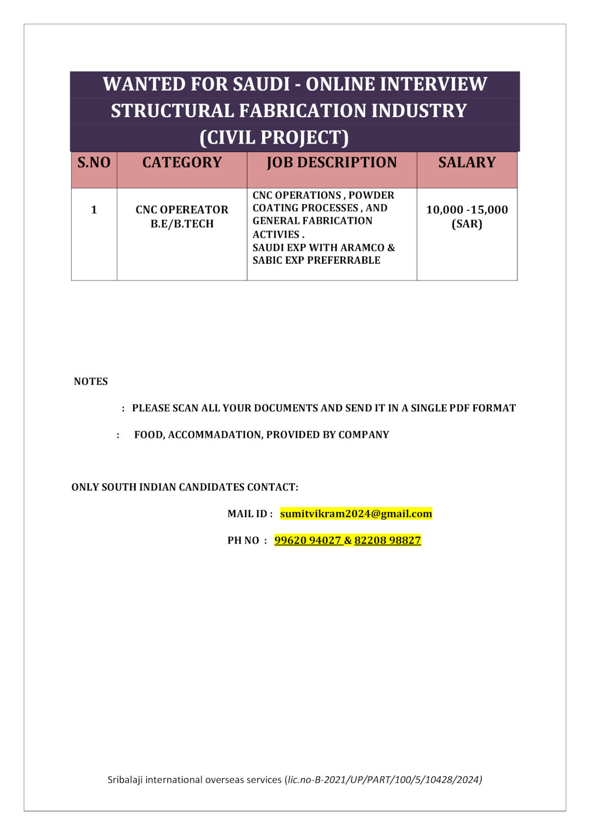 WANTED FOR SAUDI - ONLINE INTERVIEW (STRUCTRUAL FABRICARITION INDUSTRY -CIVIL PROJECT)