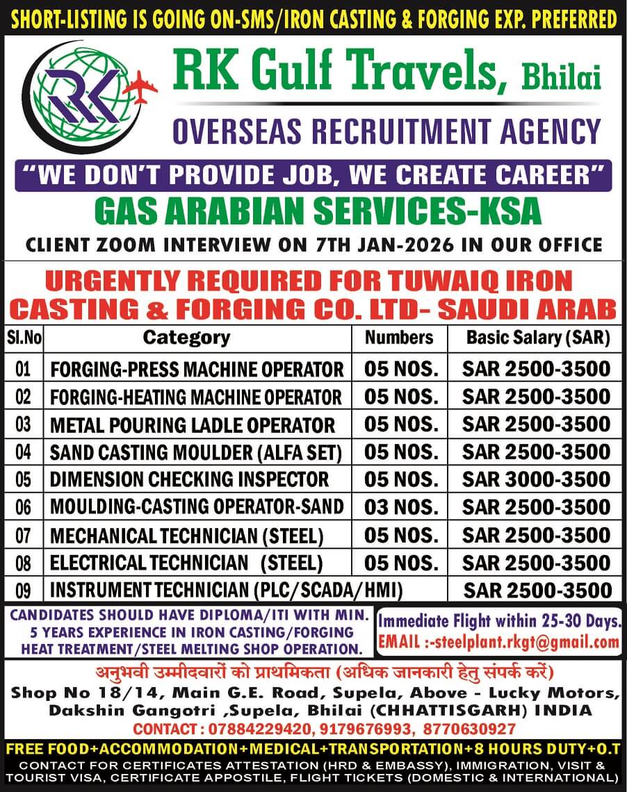 HIRING FOR A GAS ARABIA COMPANY -FOR THEIR TUWAIQ STEEL - KSA