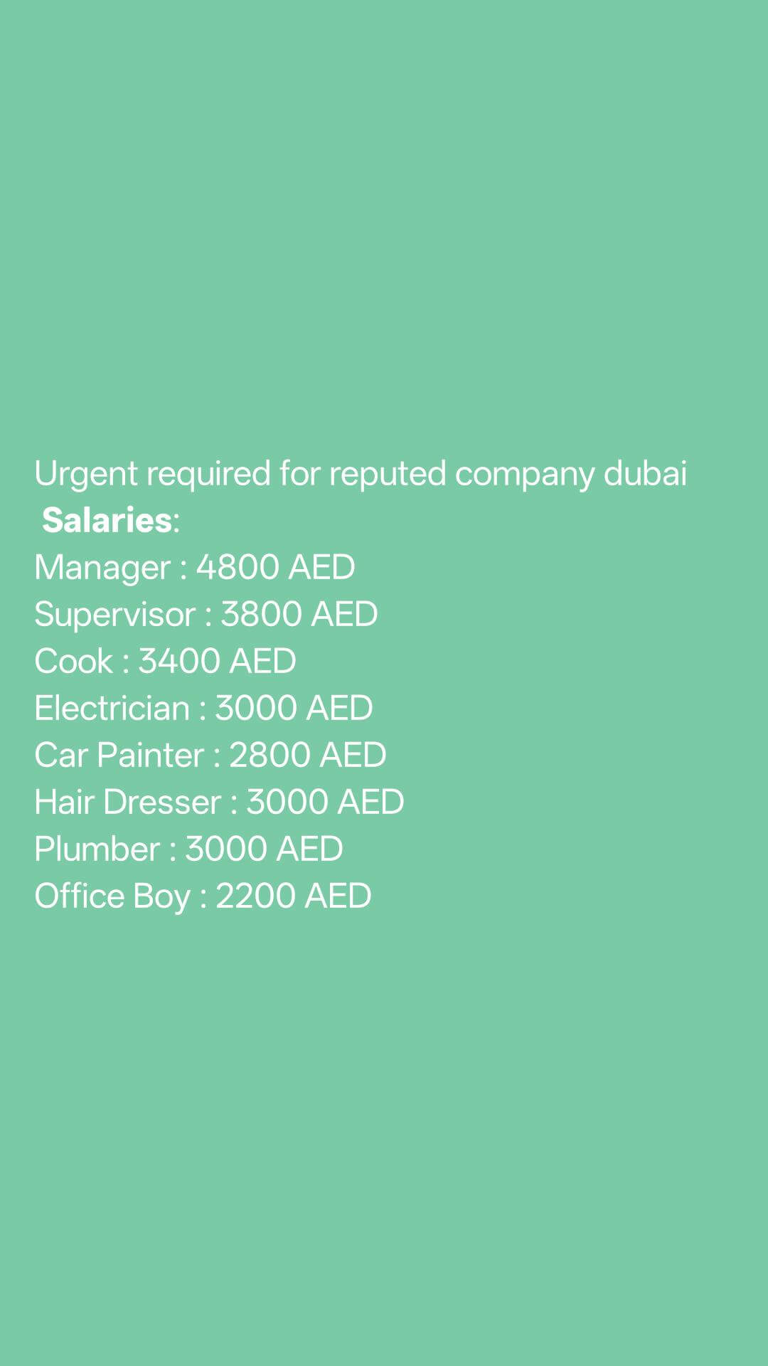 Urgent required for reputed company dubai