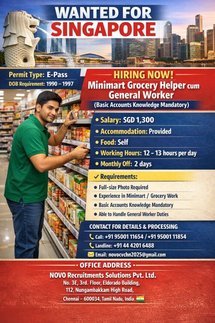 Minimart Grocery Helper cum General Worker (Male) Minimart Grocery Helper cum General Worker (Male)