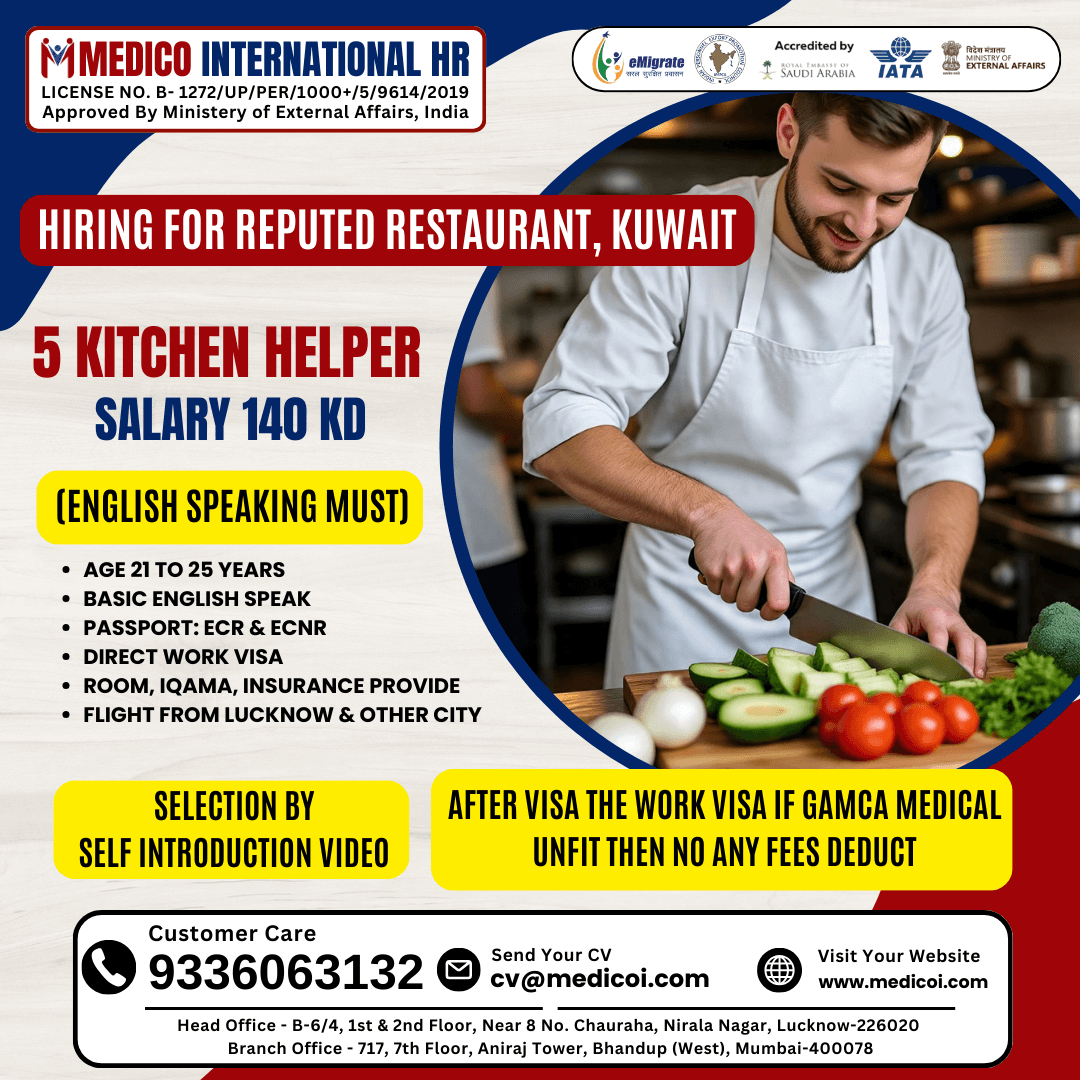 5 Kitchen Helper - English Speaking Must 5 Kitchen Helper - English Speaking Must
