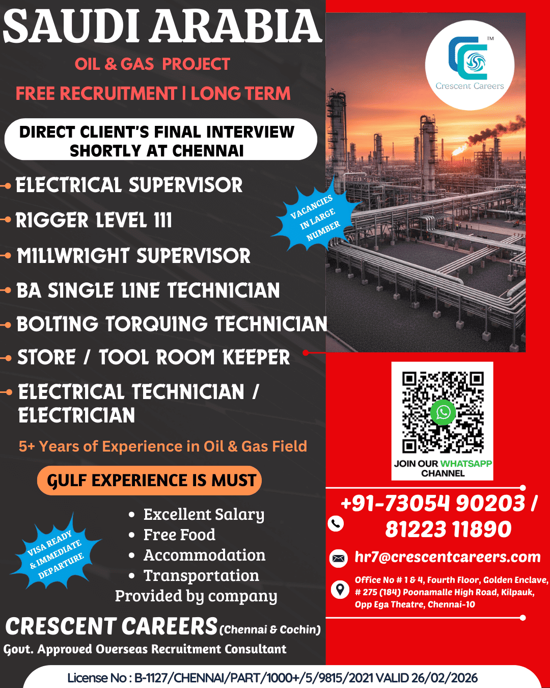 FREE RECRUITMENT – RIGGER / ELECTRICAL TECHNICIAN