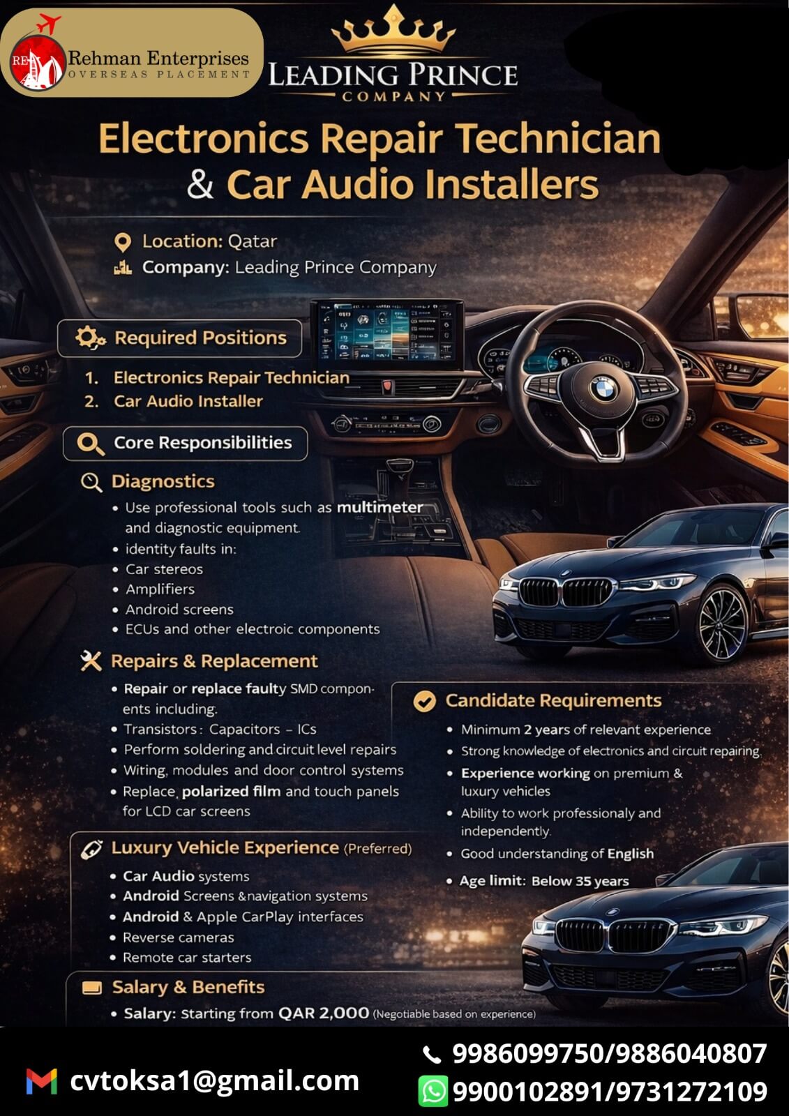 HIRING FOR LEADING PRINCE COMPANY IN QATAR