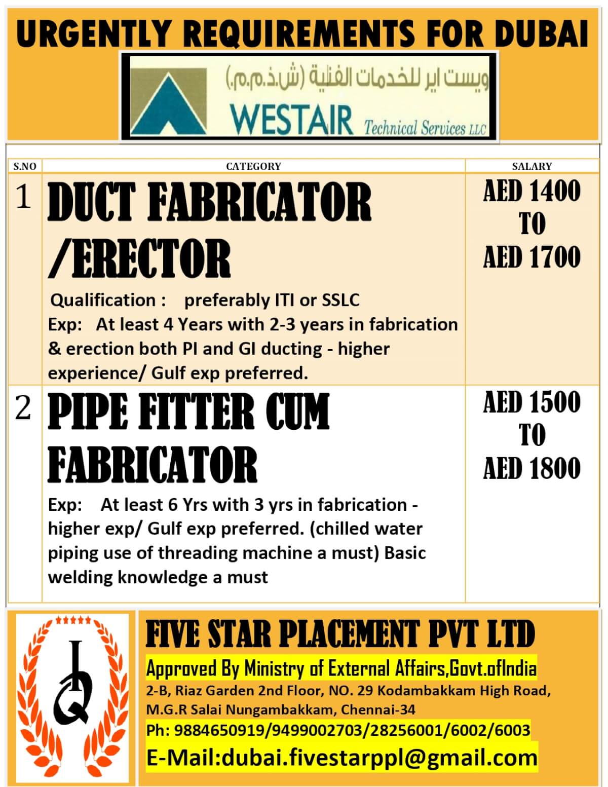 URGENT REQUIREMENT FOR DUBAI