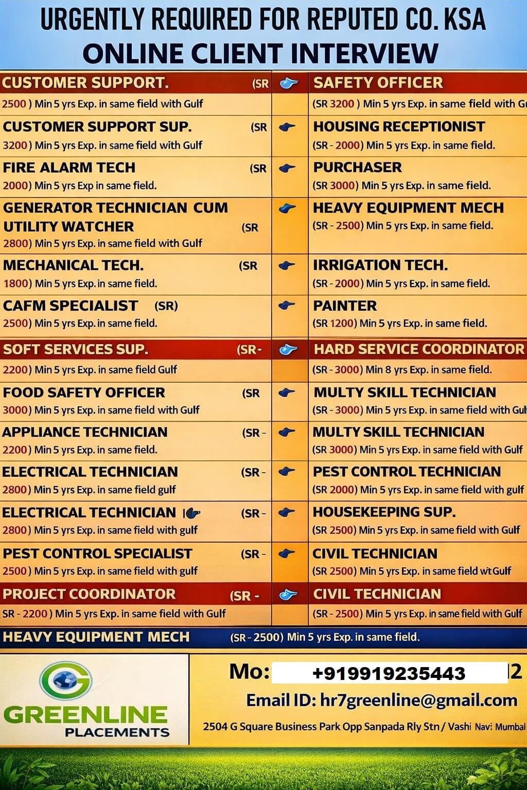 URJENTLY REQUIRED FOR REPUTED CO .KSA