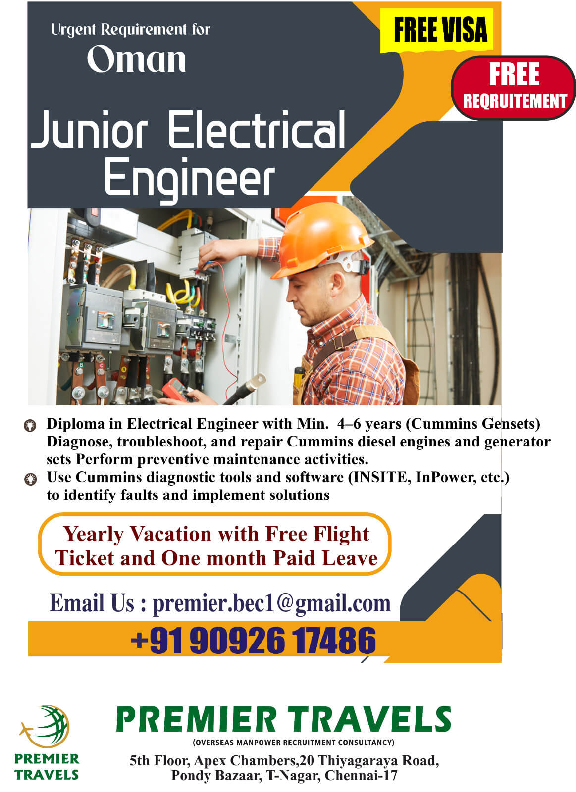 Urgently Requirement for Jr.Electrical supervisor Urgently Requirement for Jr.Electrical supervisor
