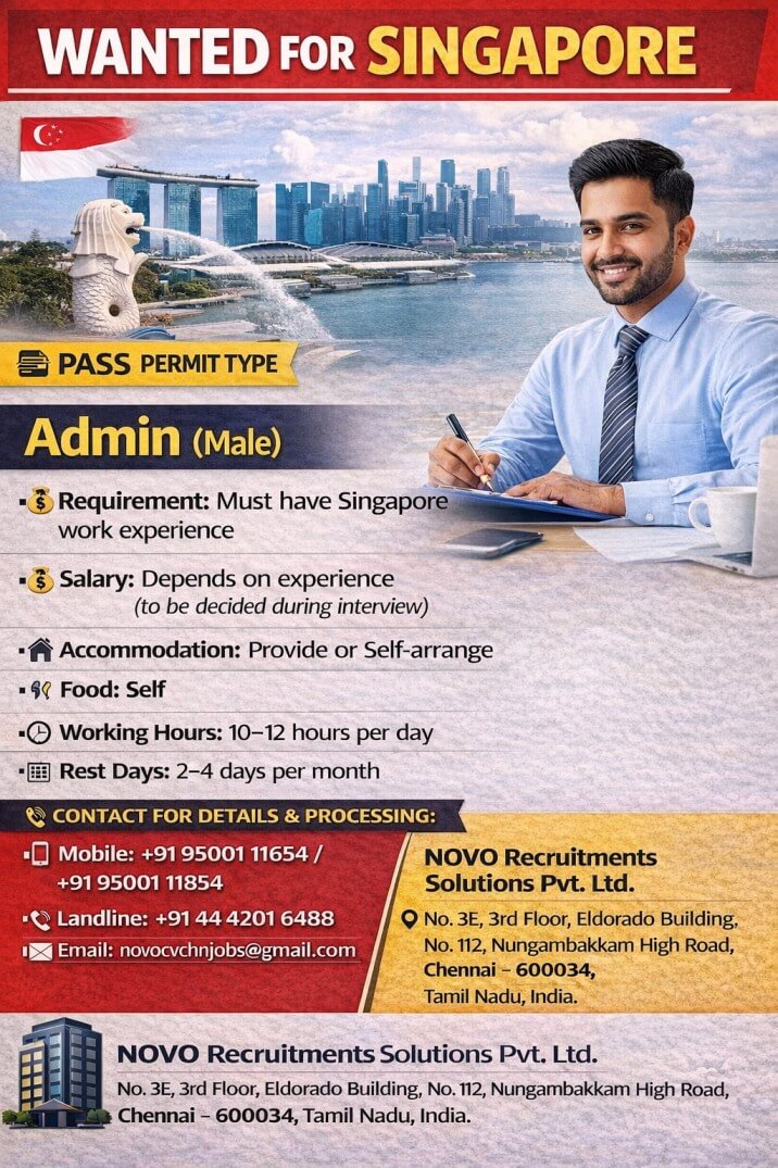Admin (Male)   Requirement:  Must have  Singapore work experience