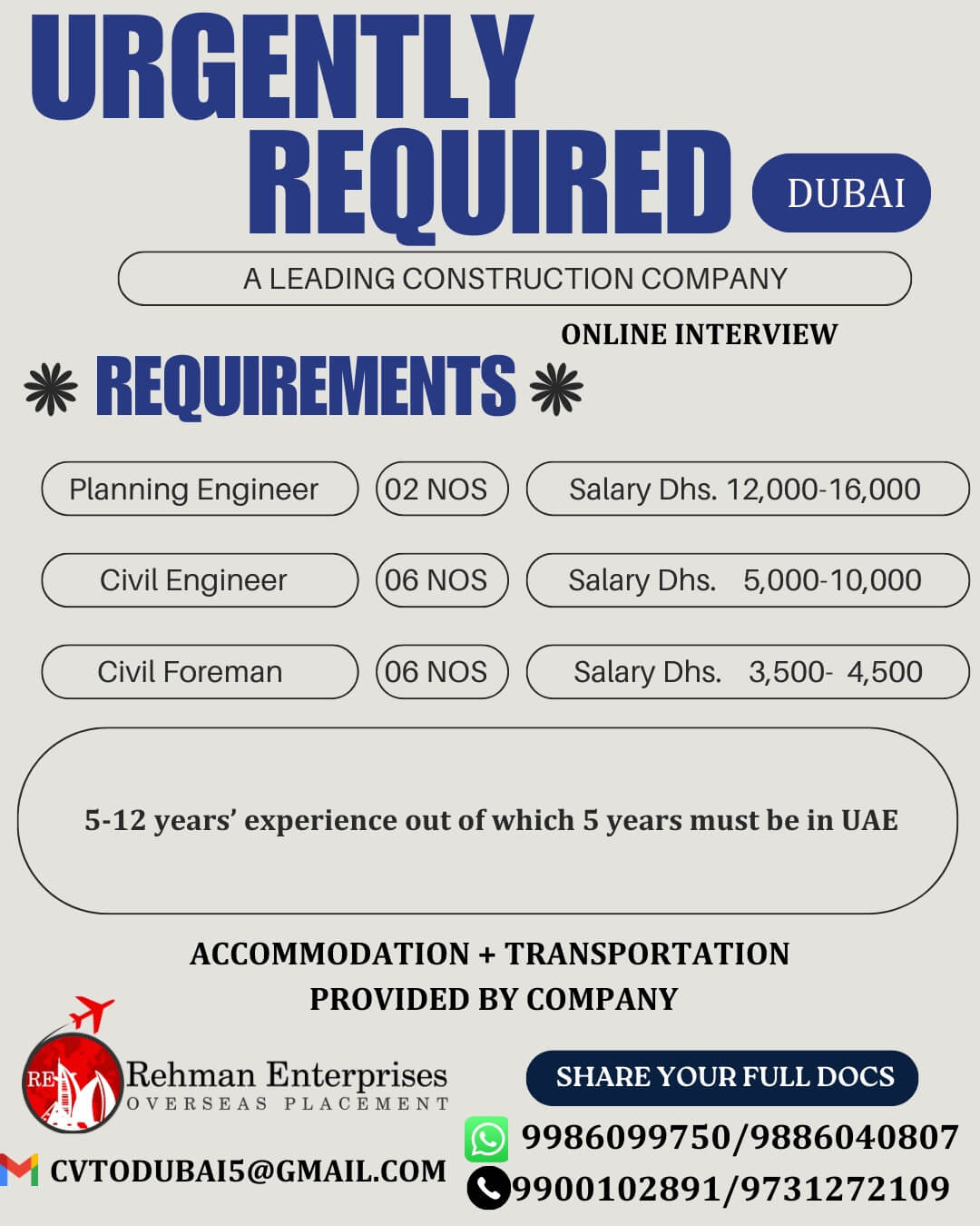 URGENTLY REQUIRED A LEADING CONSTRUCTION COMPANY IN DUBAI URGENTLY REQUIRED A LEADING CONSTRUCTION COMPANY IN DUBAI