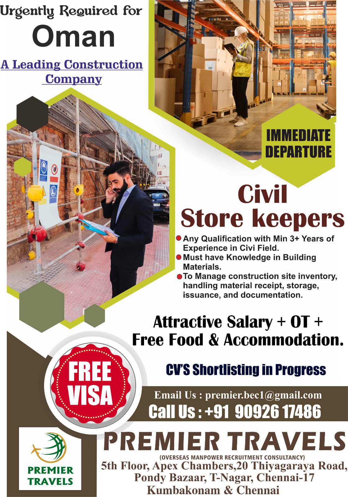 Urgently Requirement For Civil Storekeeper