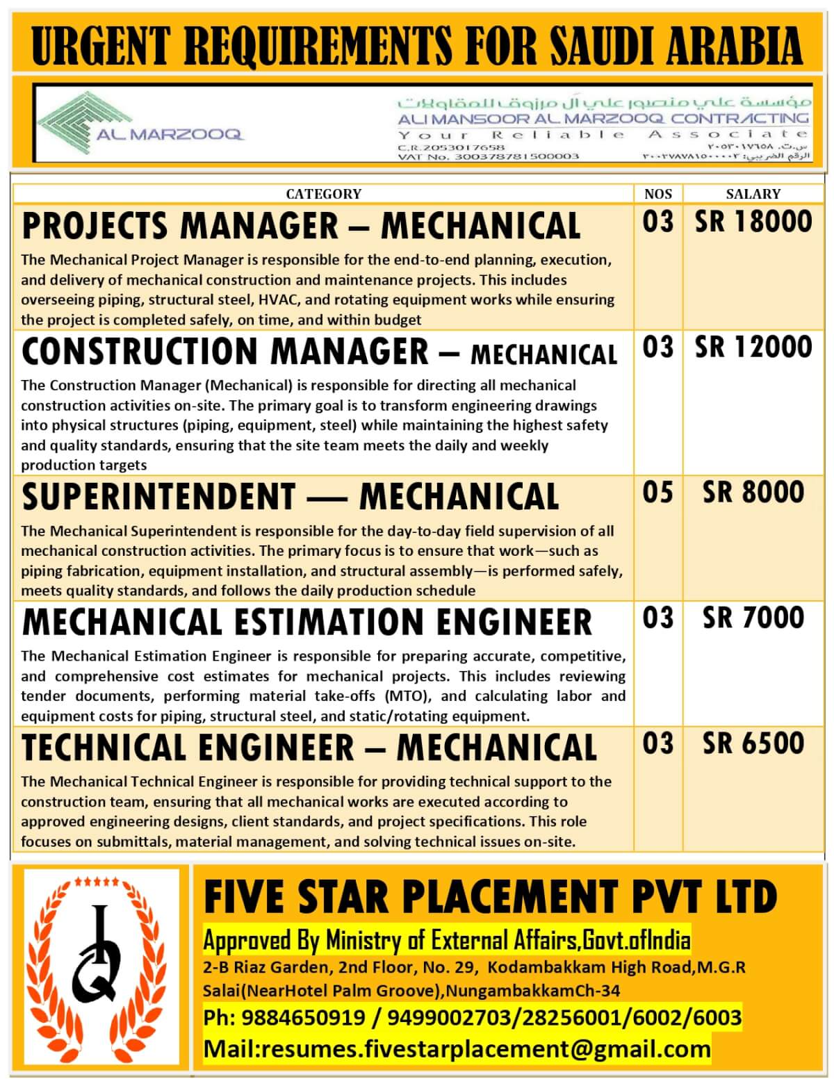 URGENT REQUIREMENT FOR SAUDI ARABIA URGENT REQUIREMENT FOR SAUDI ARABIA