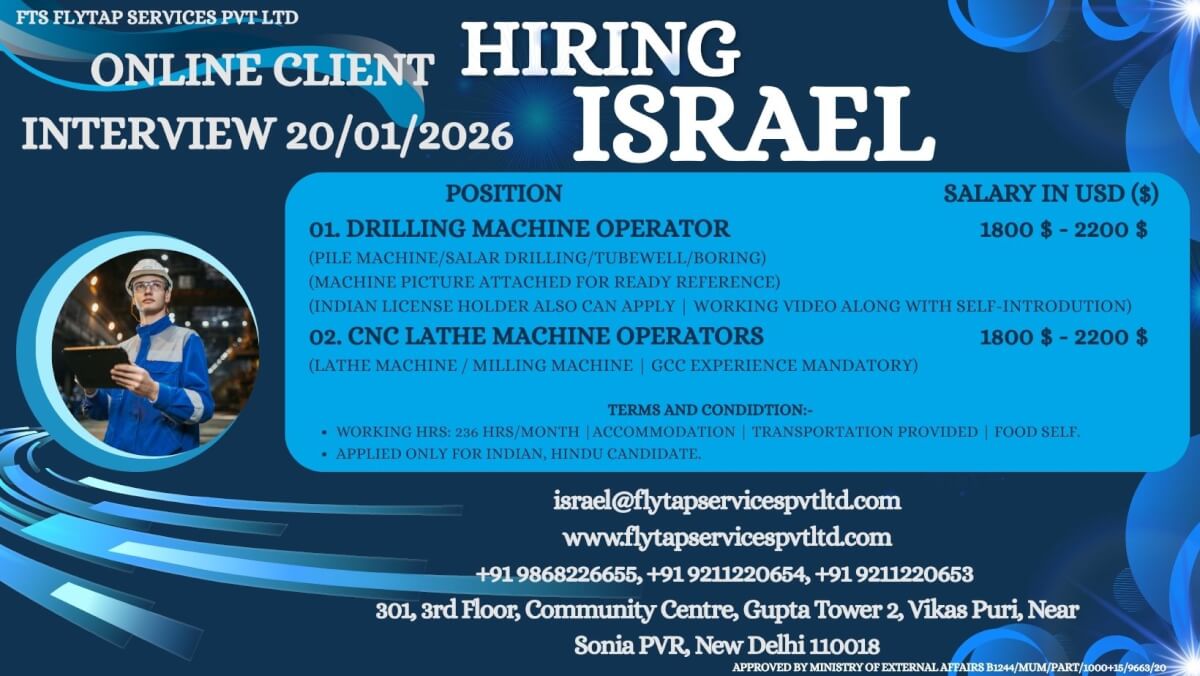 ISRAEL – URGENT HIRING | ONLINE ZOOM INTERVIEW (20/01/2026)