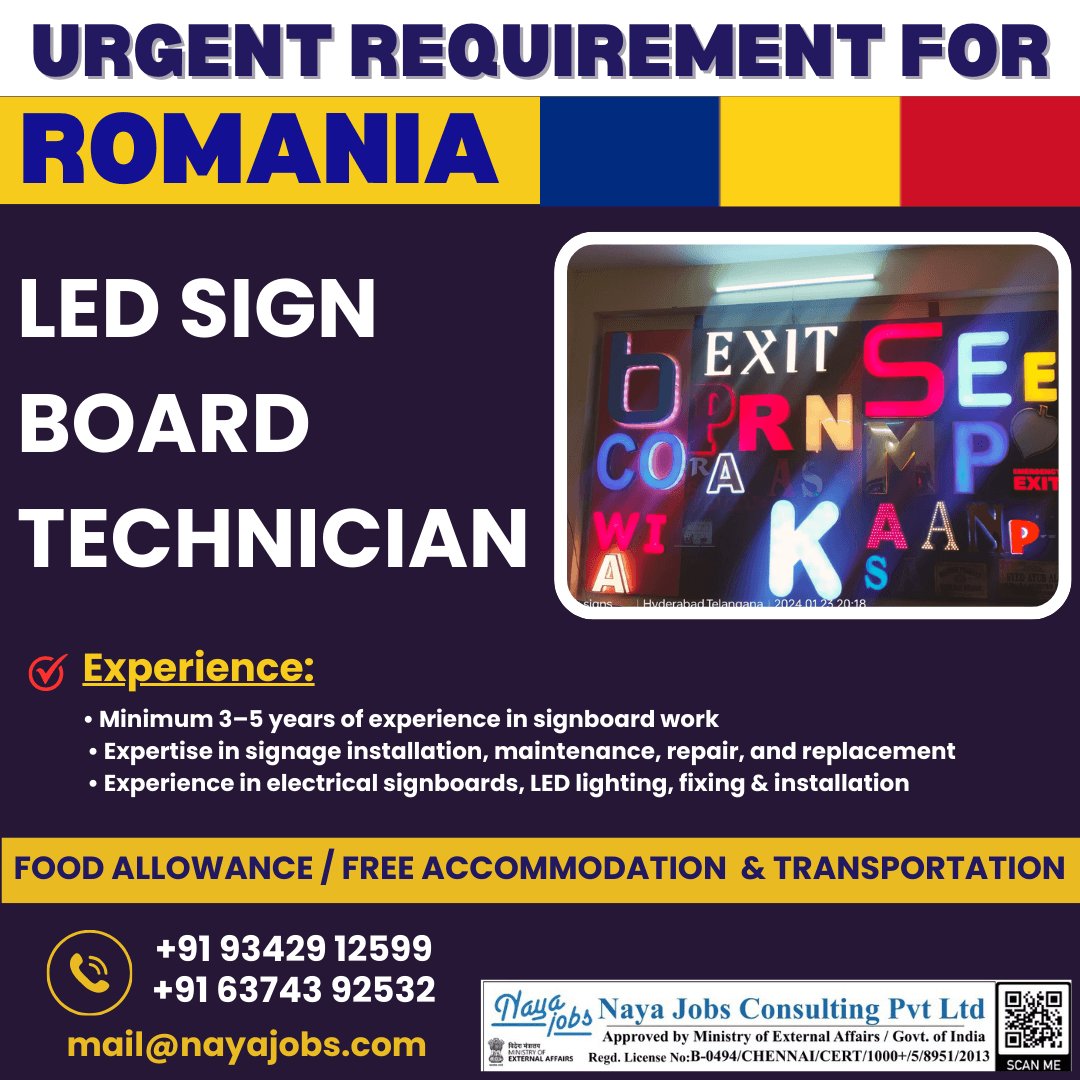 URGENT REQUIREMENT ROMANIA LED Sign Board TECHNICIAN