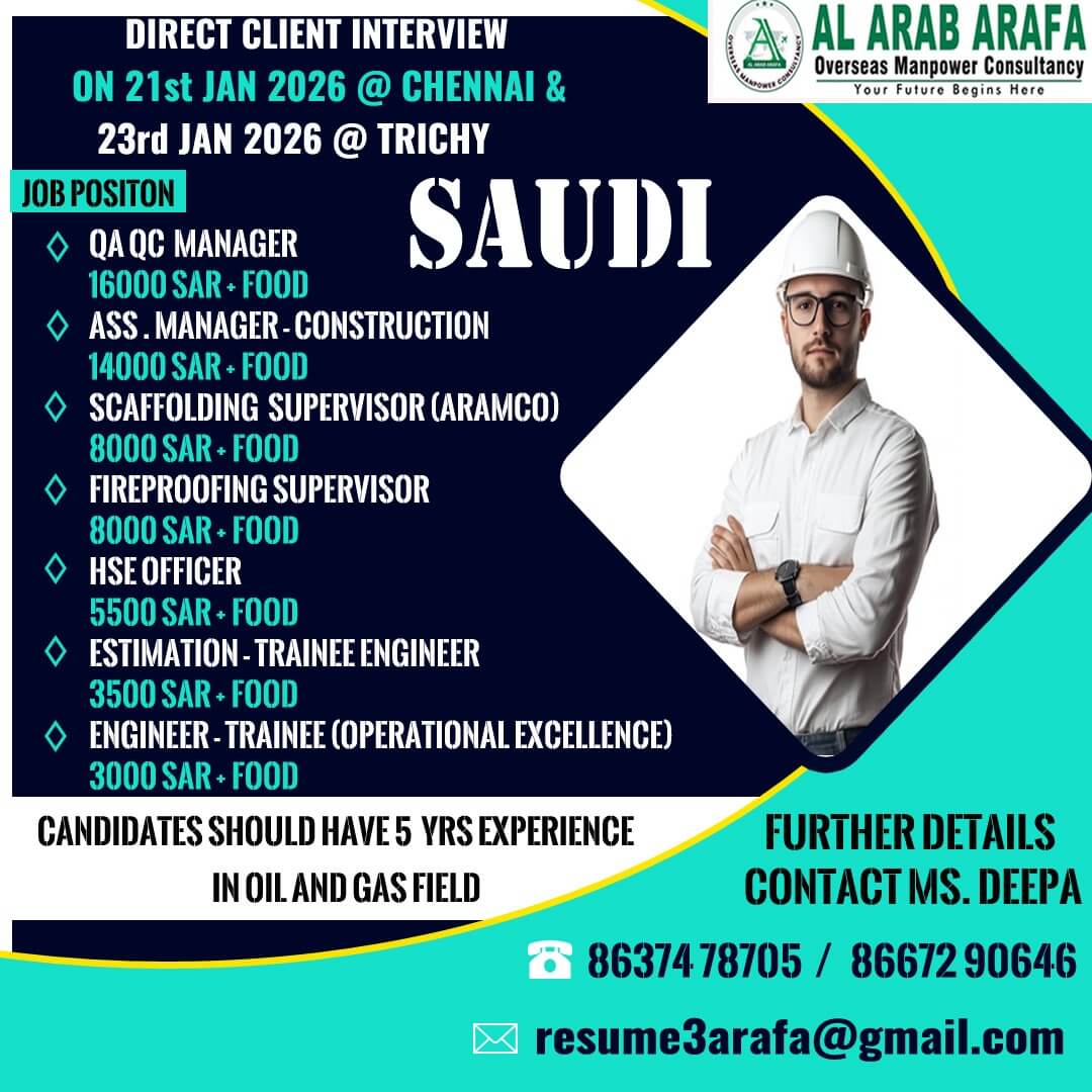 DIRECT CLIENT INTERVIEW ON 21.01.2026 @ TRICHY & 23.01.2026 @ TRICHY