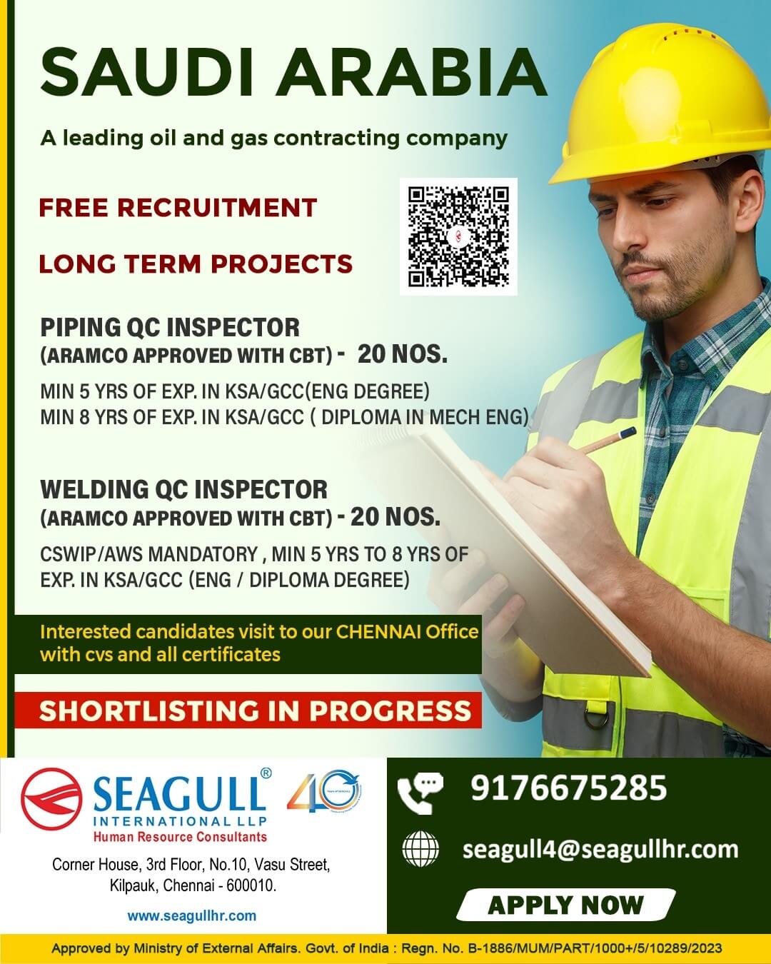 FREE & VERY URGENT REQUIREMENTS FOR SAUDI ARABIA - KSA FOR QA QC OIL & GAS PROJECT FREE & VERY URGENT REQUIREMENTS FOR SAUDI ARABIA - KSA FOR QA QC OIL & GAS PROJECT