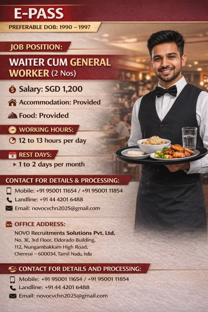 Waiter Cum General Worker (2 Nos)