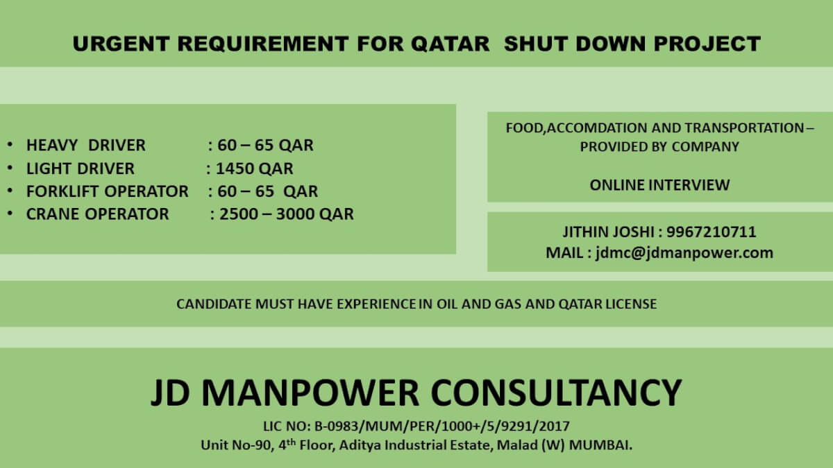 URGENT REQUIREMENT FOR QATAR SHUT DOWN PROJECTS