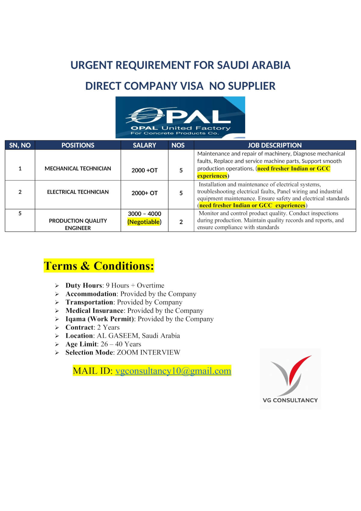 urgent requirement for Saudi arbia