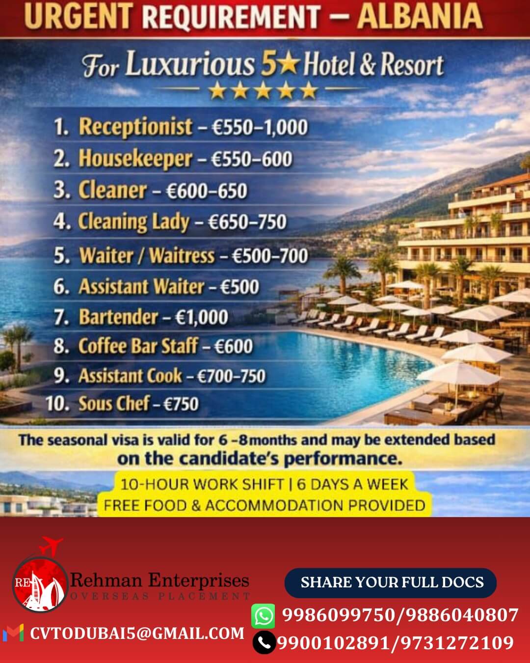 URGENT REQUIREMENT FOR LUXURIOUS 5 STAR HOTEL & RESORT IN ALBANIA-EUROPE