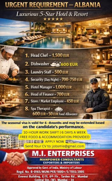 URGENT REQUIREMENT – ALBANIA  Luxurious 5-Star Hotel & Resort