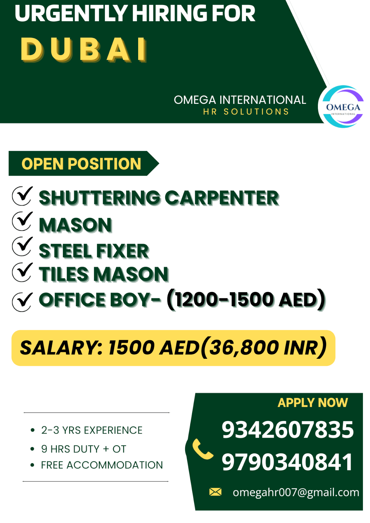 HIRING FOR DUBAI HIRING FOR DUBAI