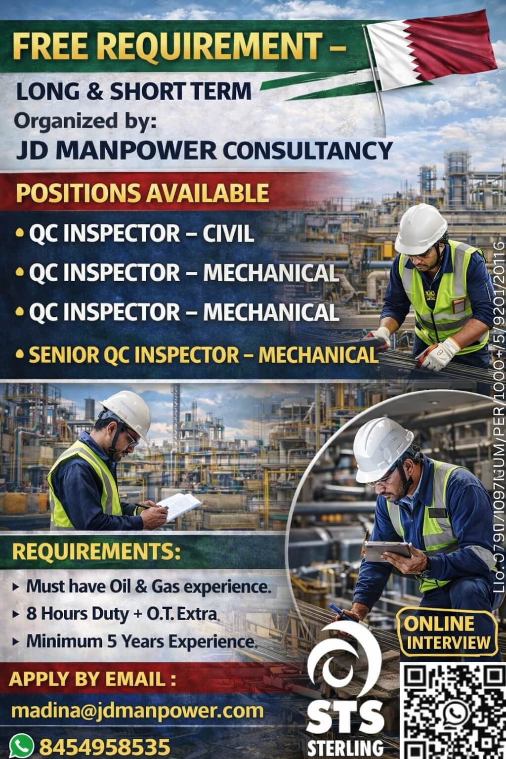 FREE REQUIREMENT FOR QATAR LONG TERM - ONLINER INTERVIEW