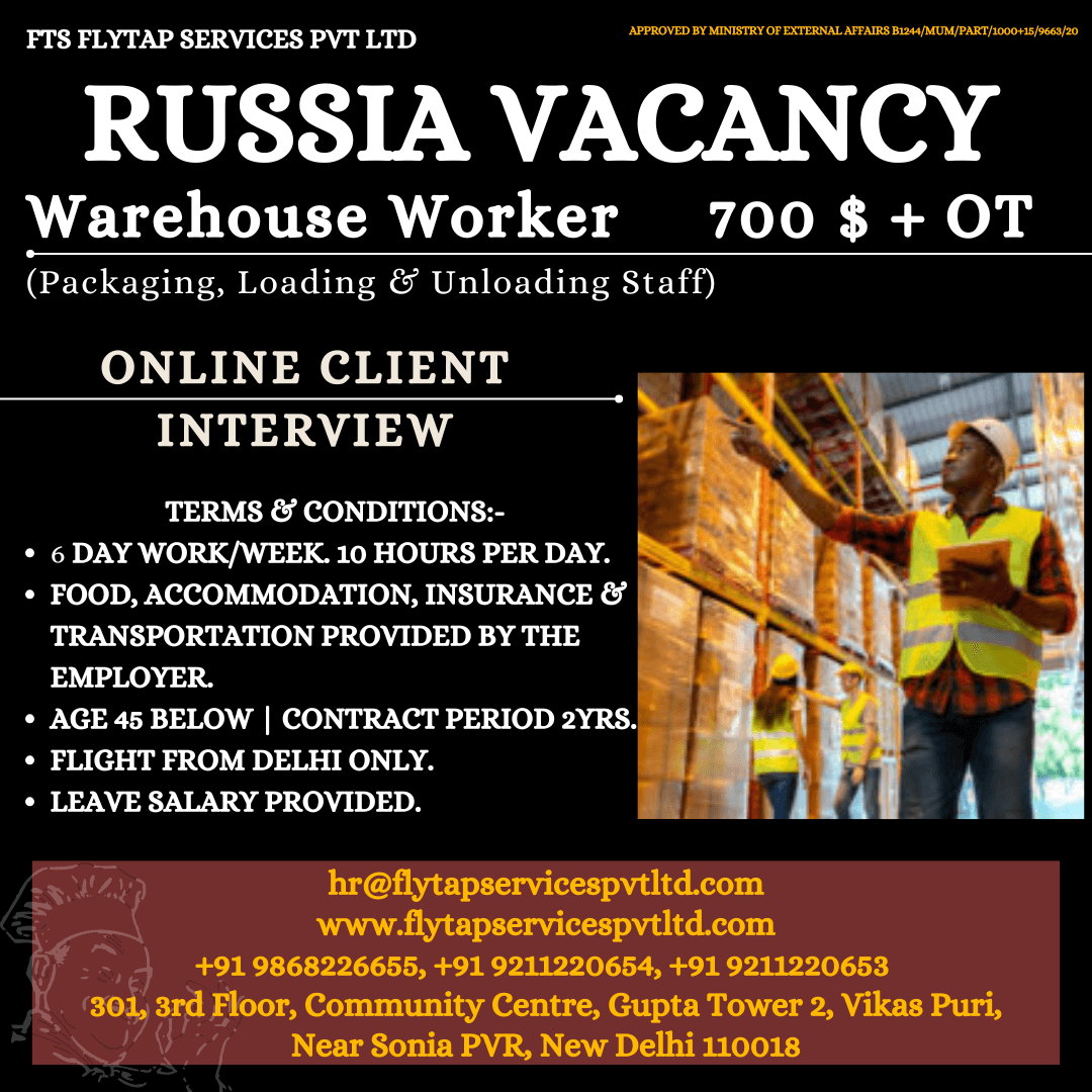 URGENT HIRING FOR RUSSIA ?? ? Warehouse Worker | Online Client Interview | Fast Process