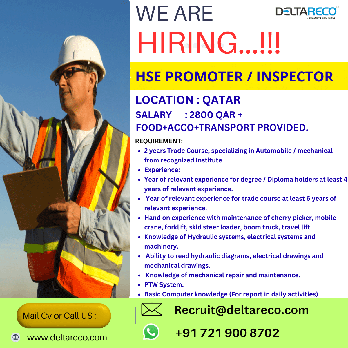 Hiring HSE Inspector for Qatar Hiring HSE Inspector for Qatar