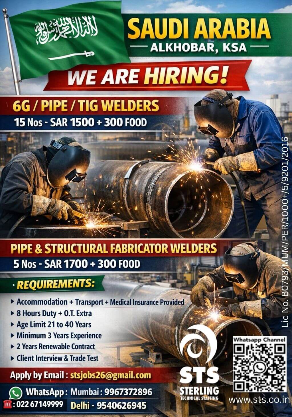 6G PIPE / TIG WELDERS  & PIPE STRUCTURAL FABRICATORS WELDERS