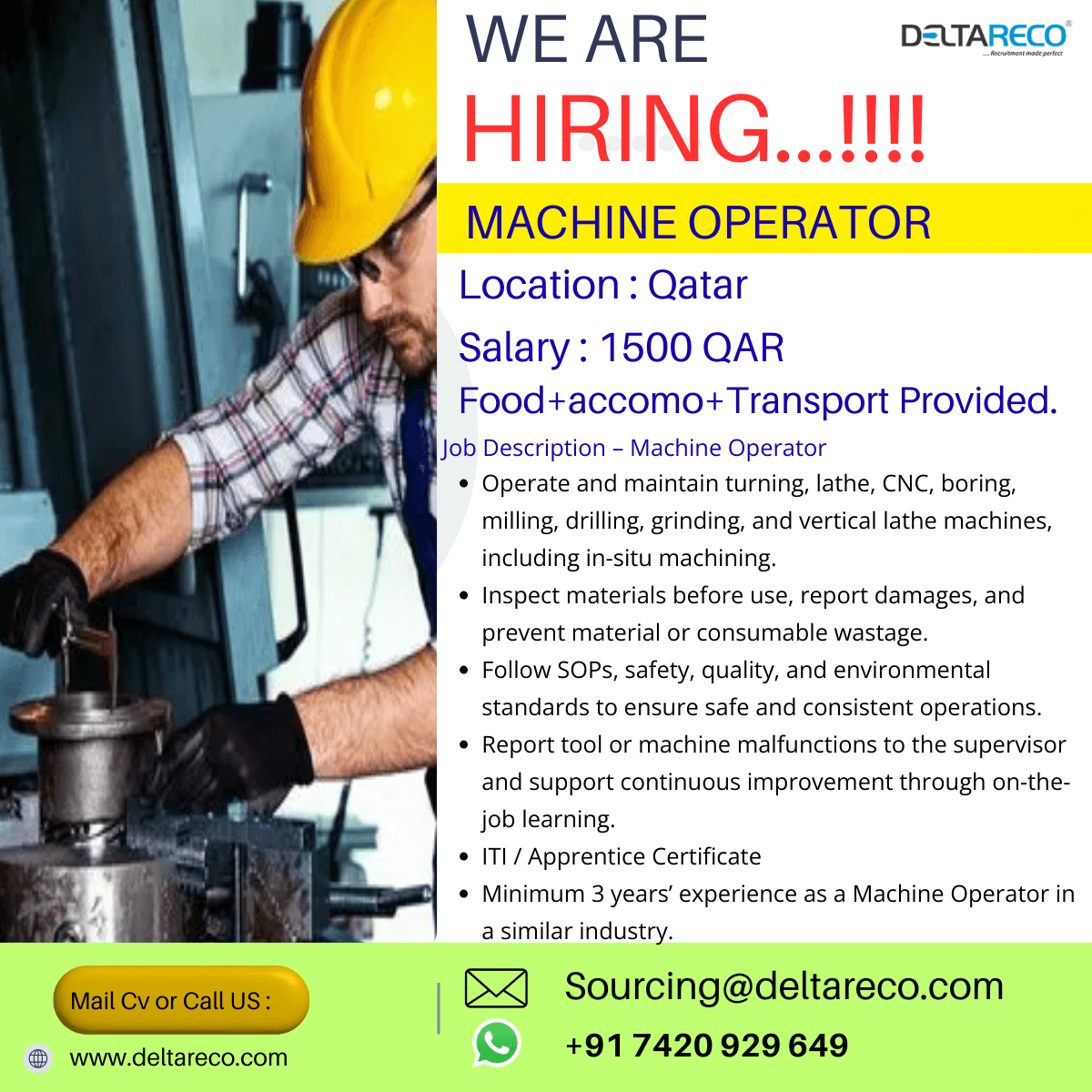 Hiring Cnc Senior and junior operator for a Shipyard in Qatar Hiring Cnc Senior and junior operator for a Shipyard in Qatar