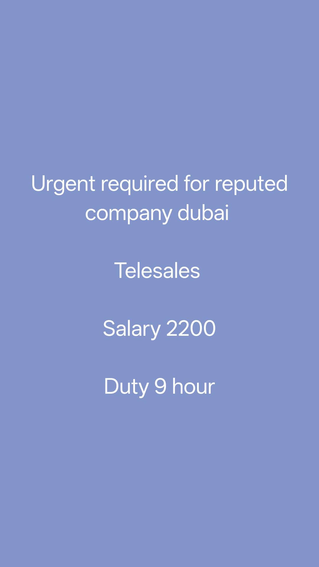 Urgent required for reputed company dubai