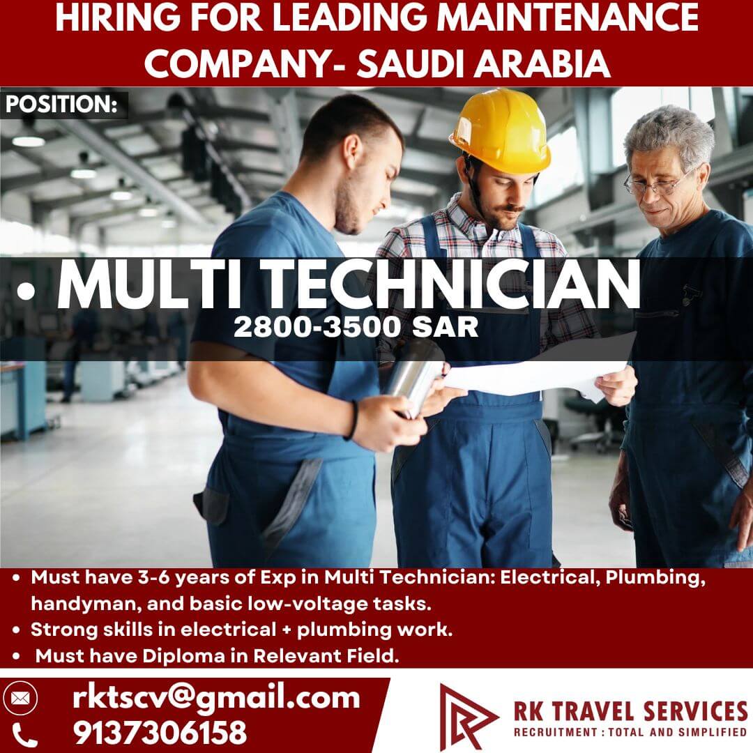 HIRING FOR LEADING MAINTENANCE COMPANY- SAUDI ARABIA HIRING FOR LEADING MAINTENANCE COMPANY- SAUDI ARABIA