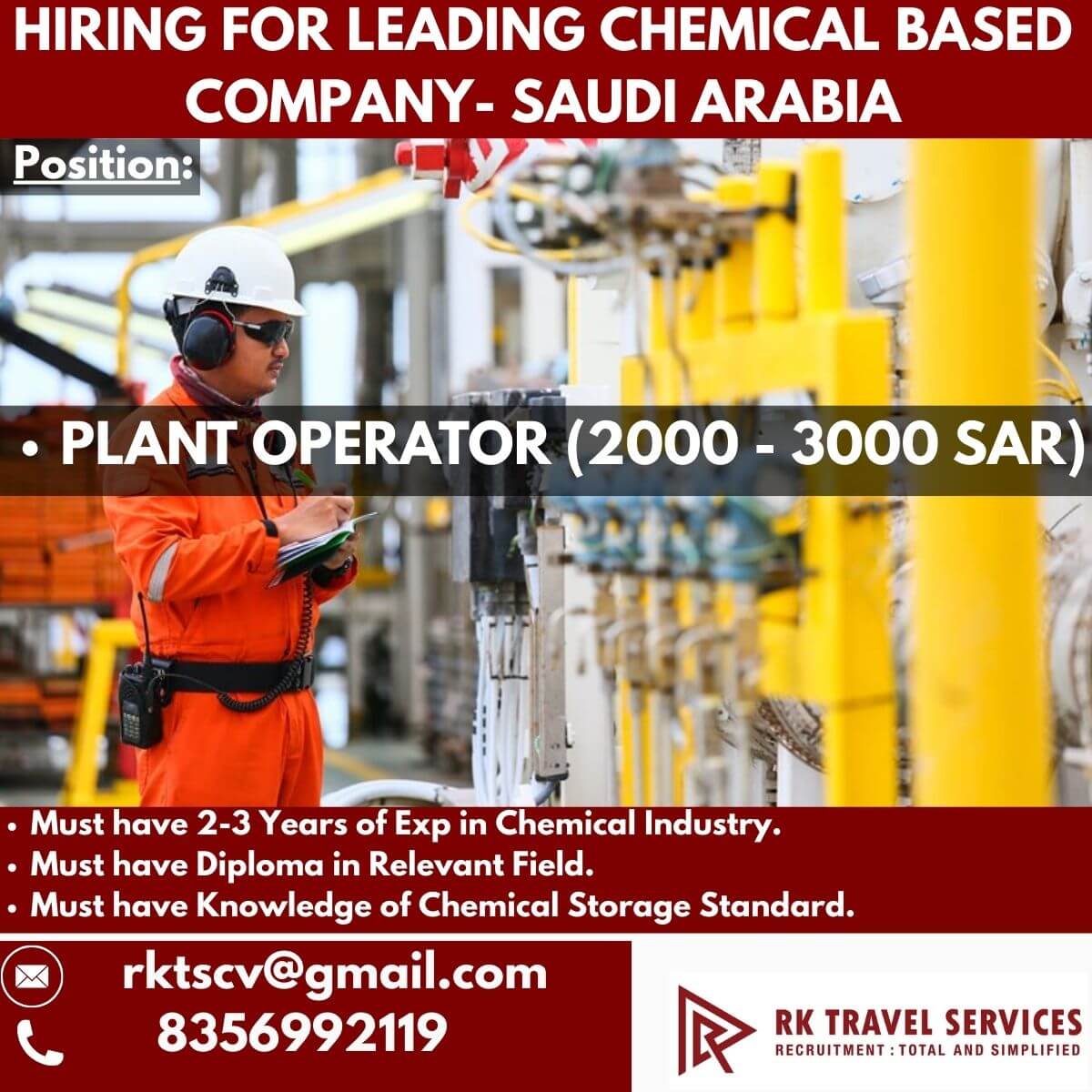 HIRING FOR LEADING CHEMICAL BASED COMPANY- SAUDI ARABIA HIRING FOR LEADING CHEMICAL BASED COMPANY- SAUDI ARABIA