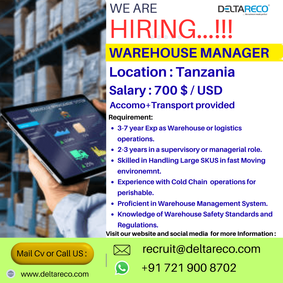 Hiring Warehouse manager for Tanzania Hiring Warehouse manager for Tanzania