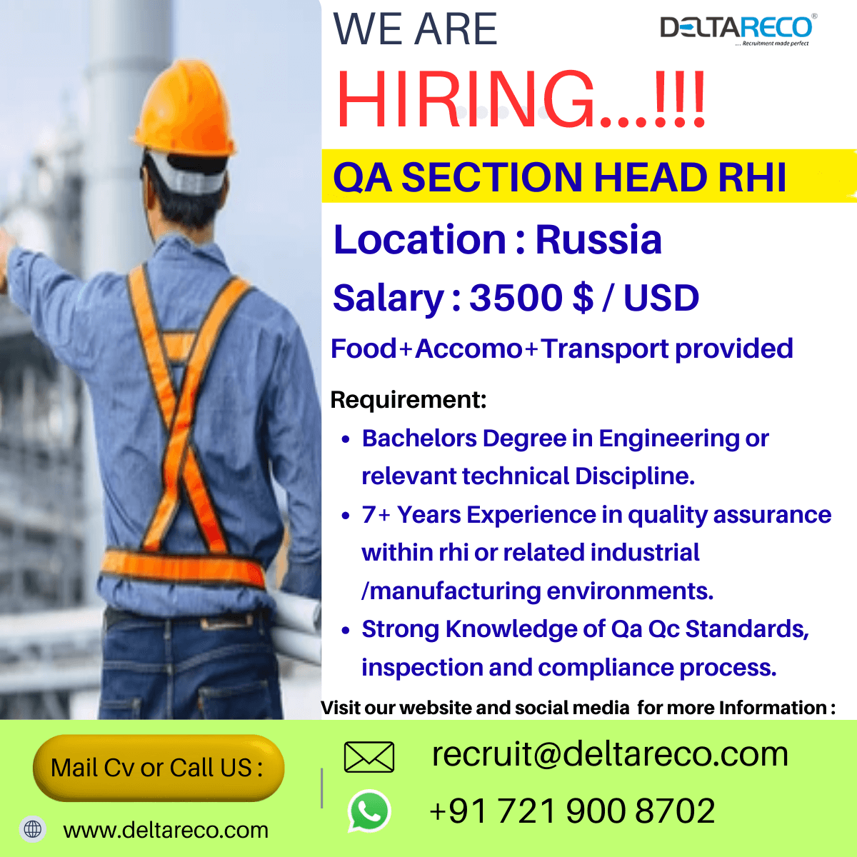 Hiring Qa Section Head RHI for Russia location Hiring Qa Section Head RHI for Russia location
