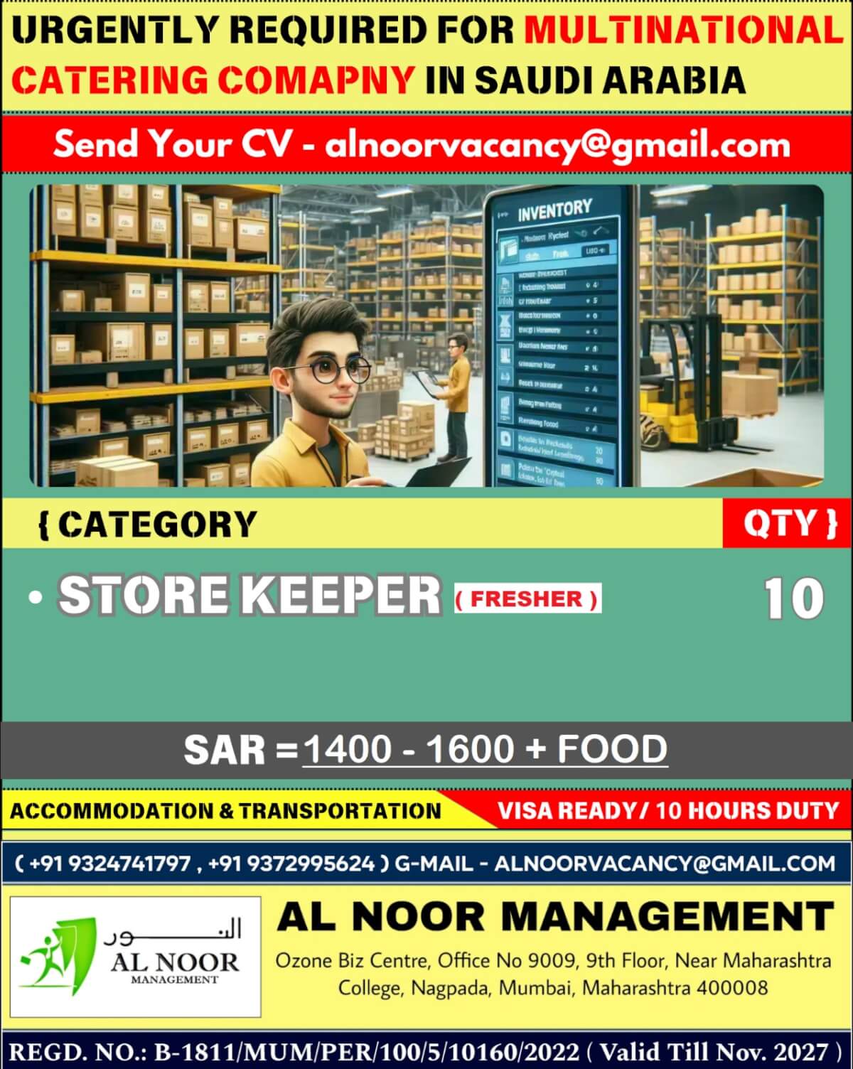URGENTLY REQUIRED FOR MULTINATIONAL CATERING COMAPNY IN SAUDI ARABIA