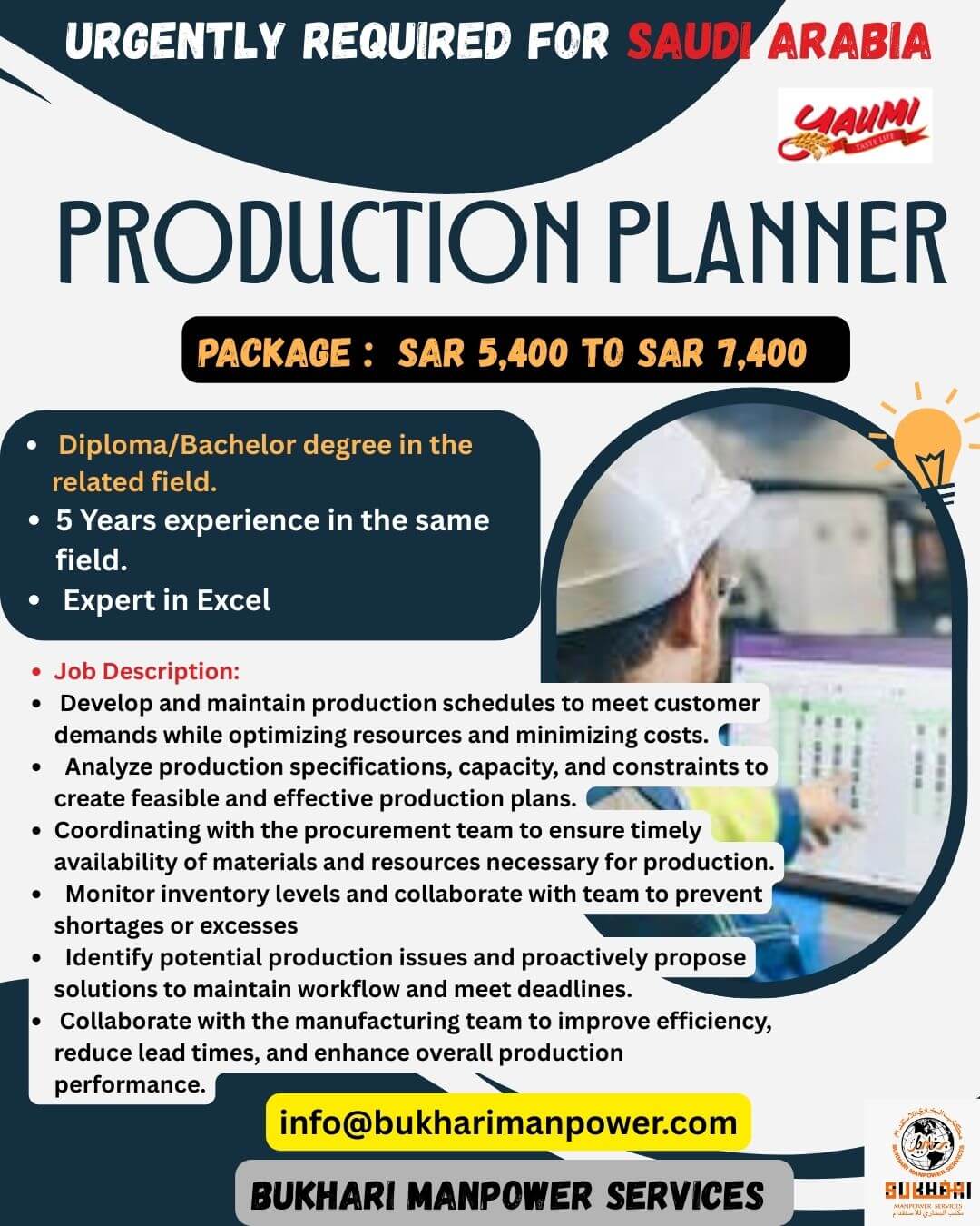 URGENTLY REQUIRED FOR SAUDI ARABIA - PRODUCTION PLANNER
