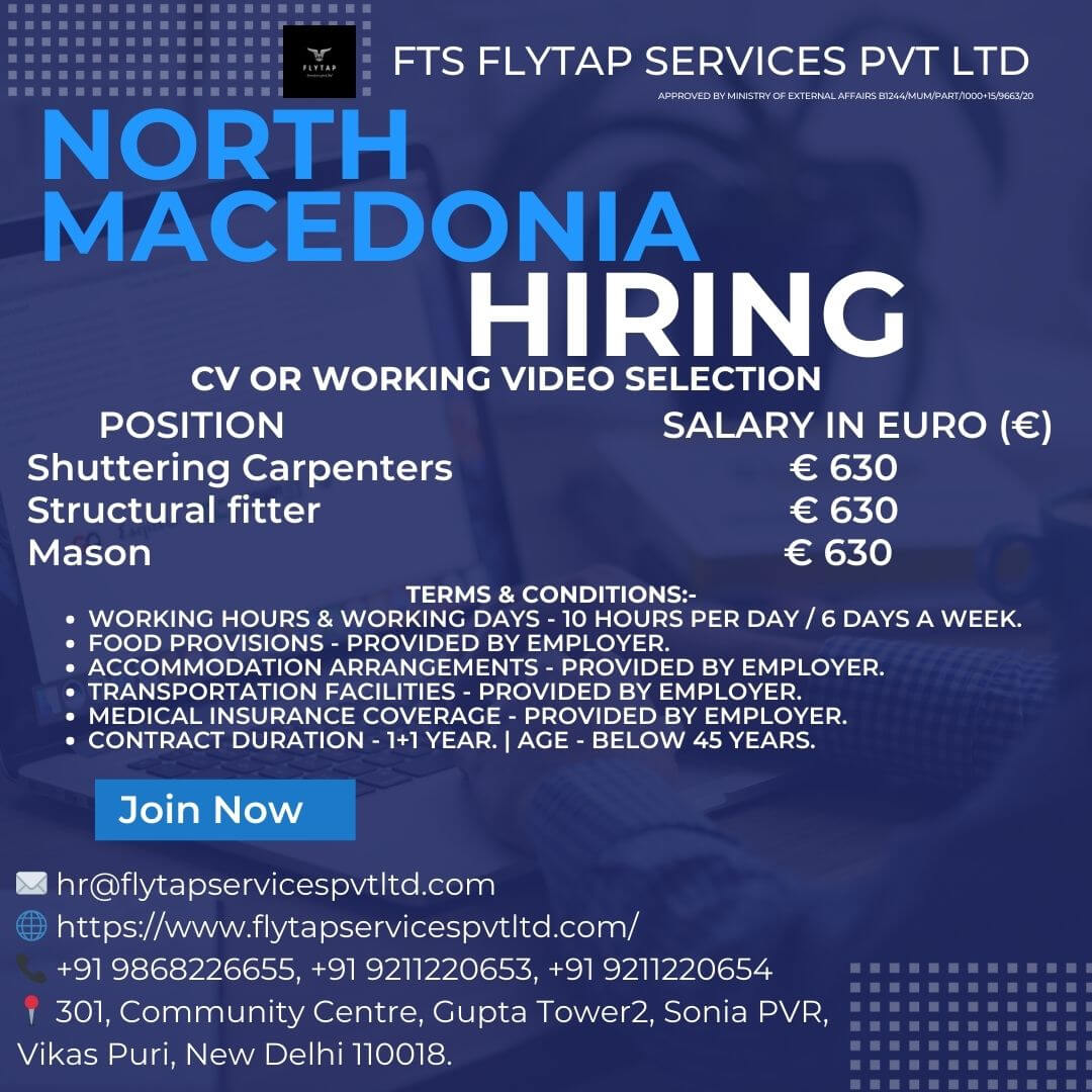 ? URGENT HIRING FOR NORTH MACEDONIA – EUROPE ??
