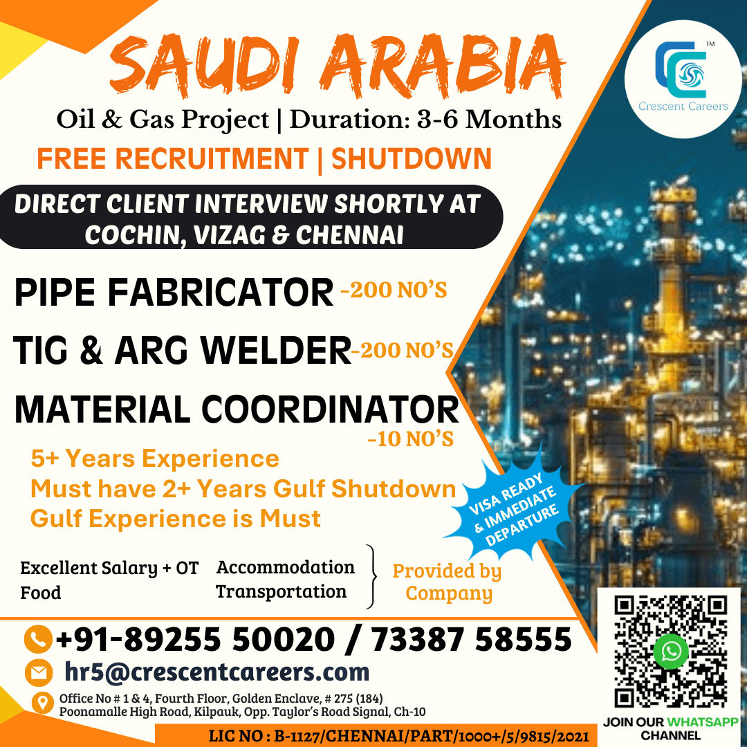 FREE RECRUITMENT - PIPE FABRICATOR / TIG & ARC WELDER