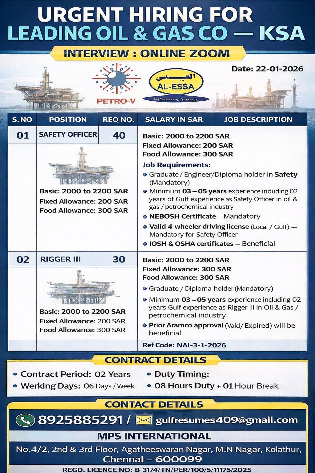 URGENT HIRING FOR LEADING OIL & GAS CO – KSA INTERVIEW: ONLINE (ZOOM)