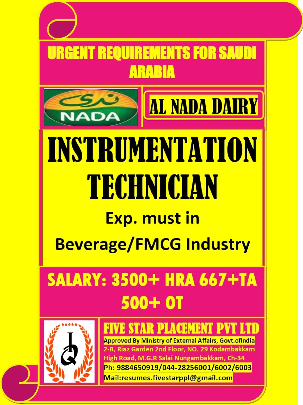 URGENT REQUIREMENT FOR SAUDI ARABIA