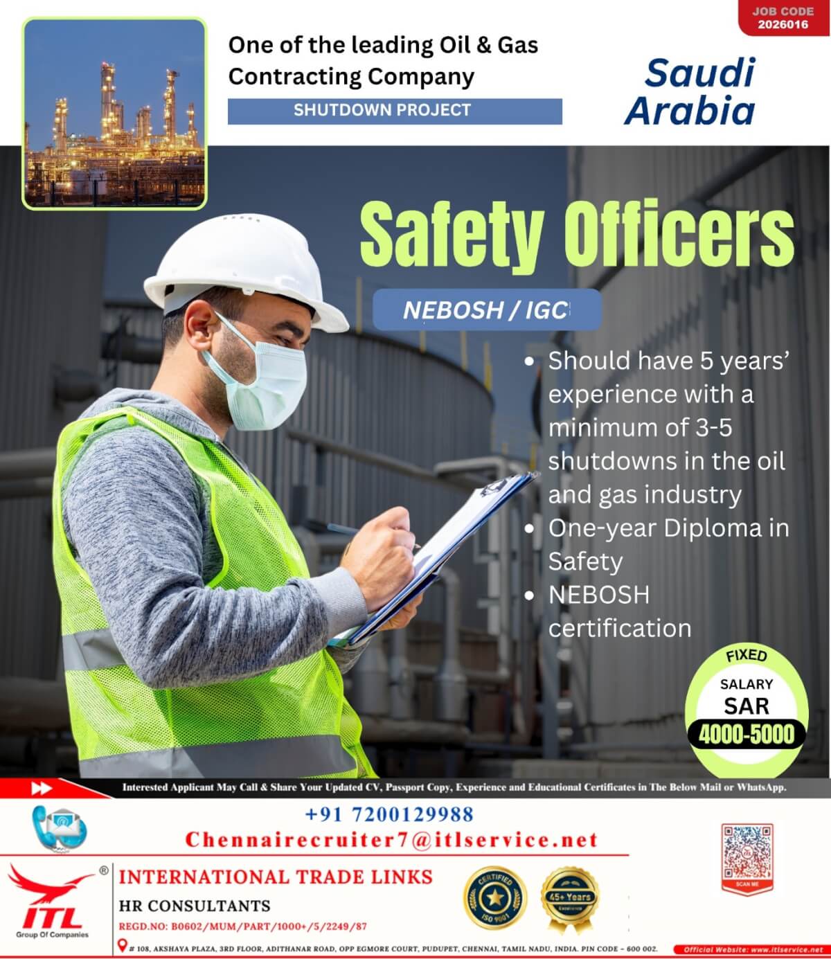 Jjob opening for SAFETY OFFICER SAUDI Jjob opening for SAFETY OFFICER SAUDI