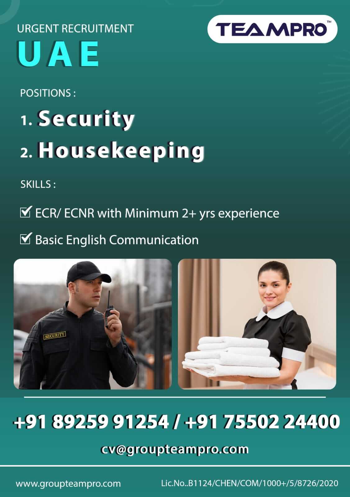 Security Guard  , Housekeeping Staff